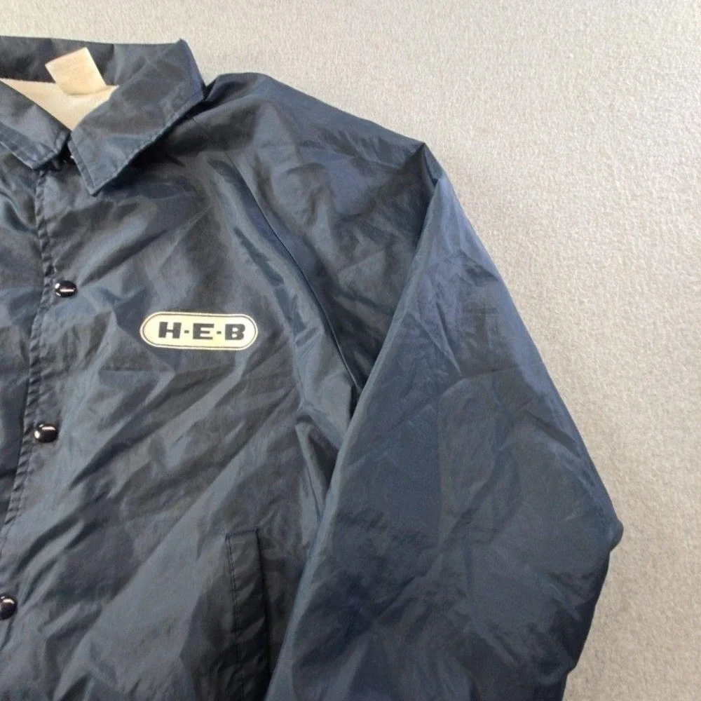 H-E-B Jacket Mens XL Blue Windbreaker Lined Insulated Pockets Collared